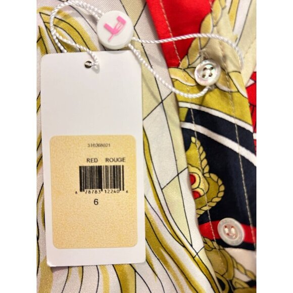 Pink Tartan Multicolor Long Sleeve V-Neck  Faux Wrap Silk Blouse 6 NWT - Picture 5 of 6